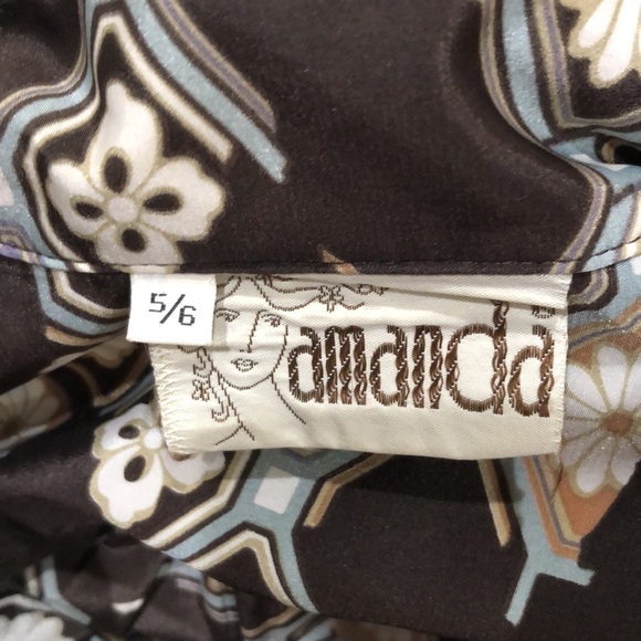 Vintage Button Up Blouse Size Large Dark Gray Floral Art Deco - Picture 5 of 9